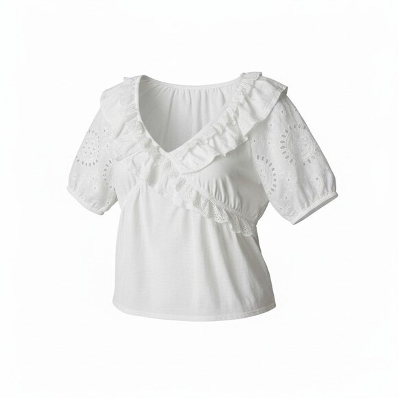 Anthropologie Forever That Girl White Ruffled Eyelet Top XL - Cottagecore Boho - Picture 2 of 8